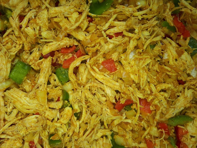 Close up of Chicken Burrito ingredients.